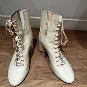 Zara Cream Lace-Up Boots
